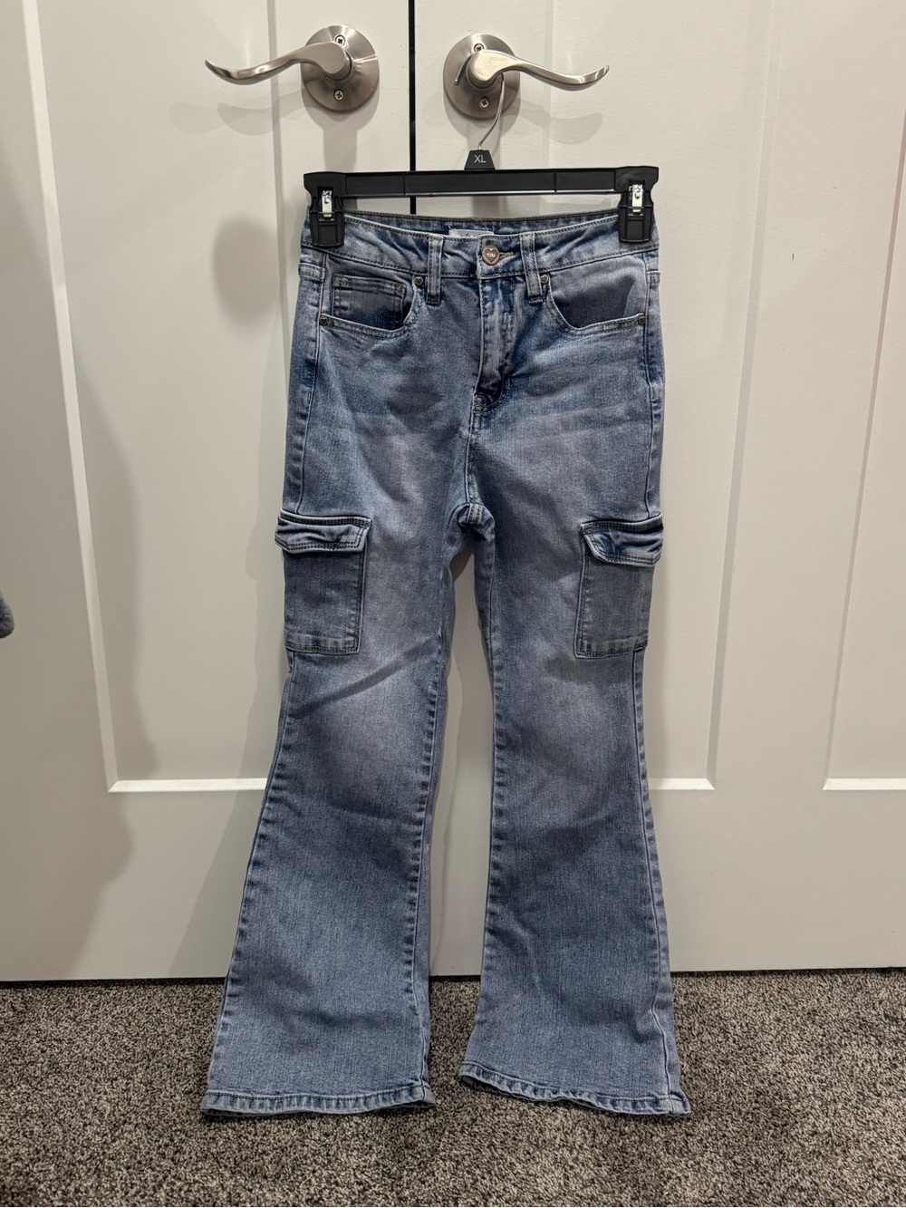 YMI girls Light Wash Cargo Flare Jeans